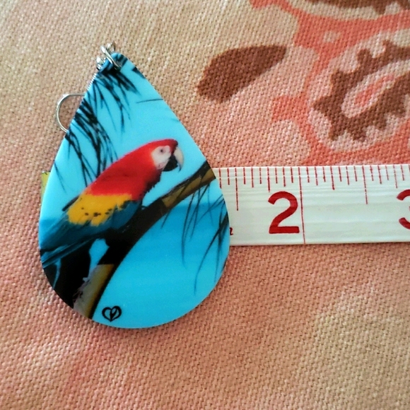 Parrot Earrings. Tropical Bird Earrings Palm Tree - Picture 5 of 7